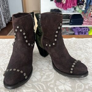 Double D Ranch Dark Brown Ankle Boots with Stud Accents